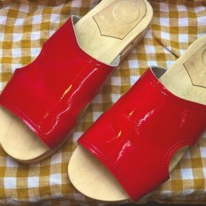 No.6 Red Patent Alexis Flat Slide Clog Sandals, Size 38/7